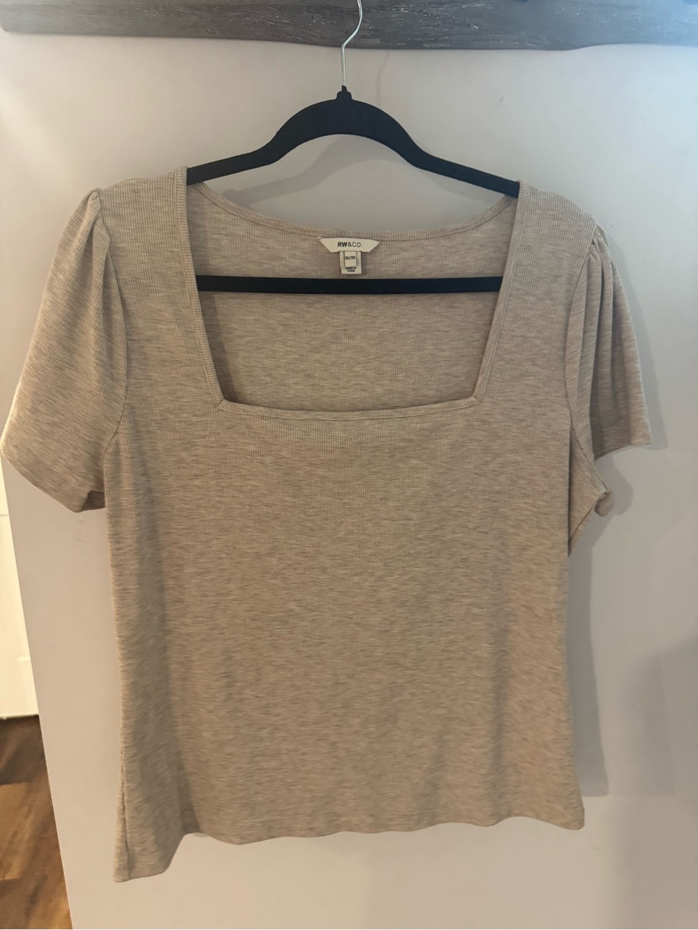 RW&Co Square Neck Short Sleeve Top in Beige Heather